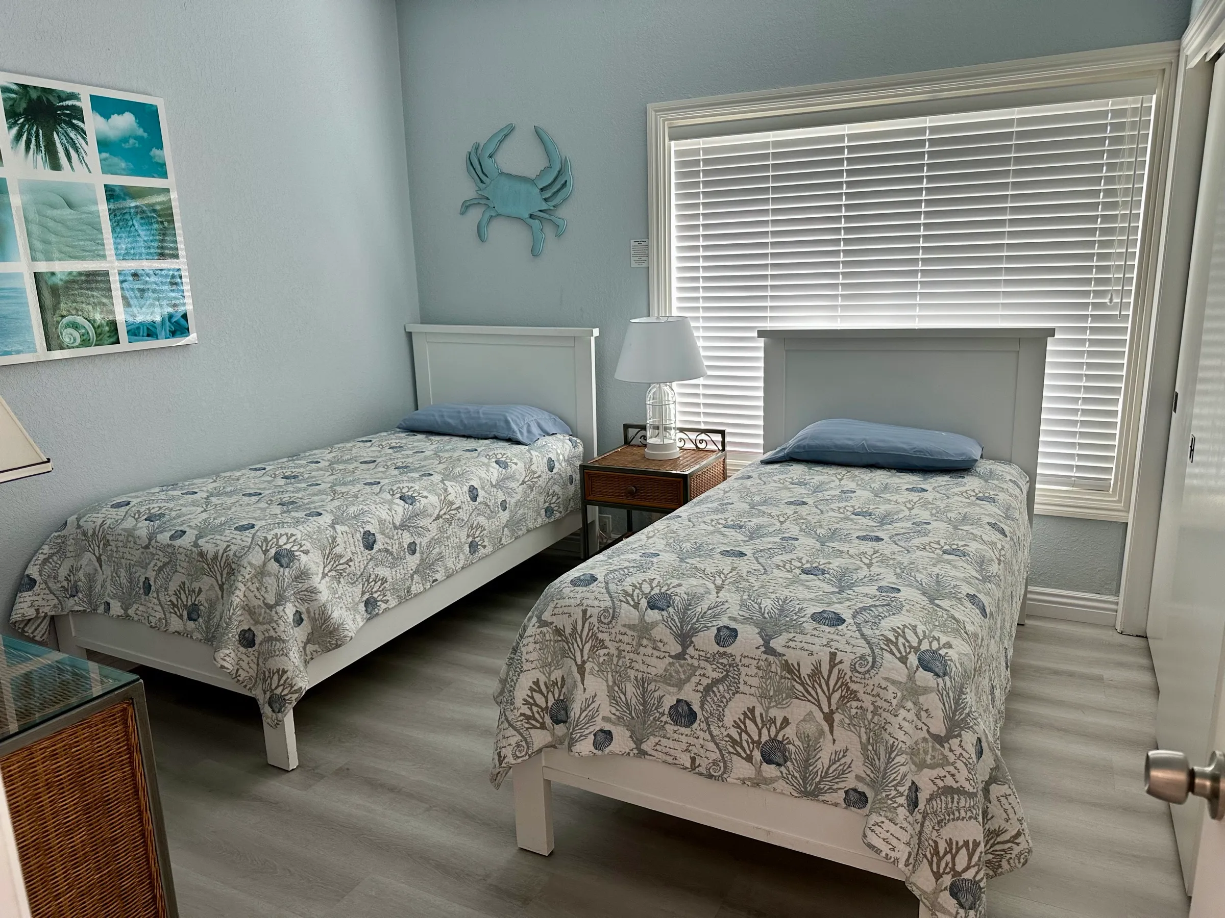 Bedroom one, with two twin beds under the window