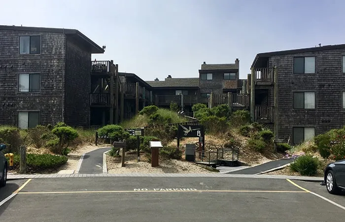 The condo buildings and gardens inside Pajaro Dunes