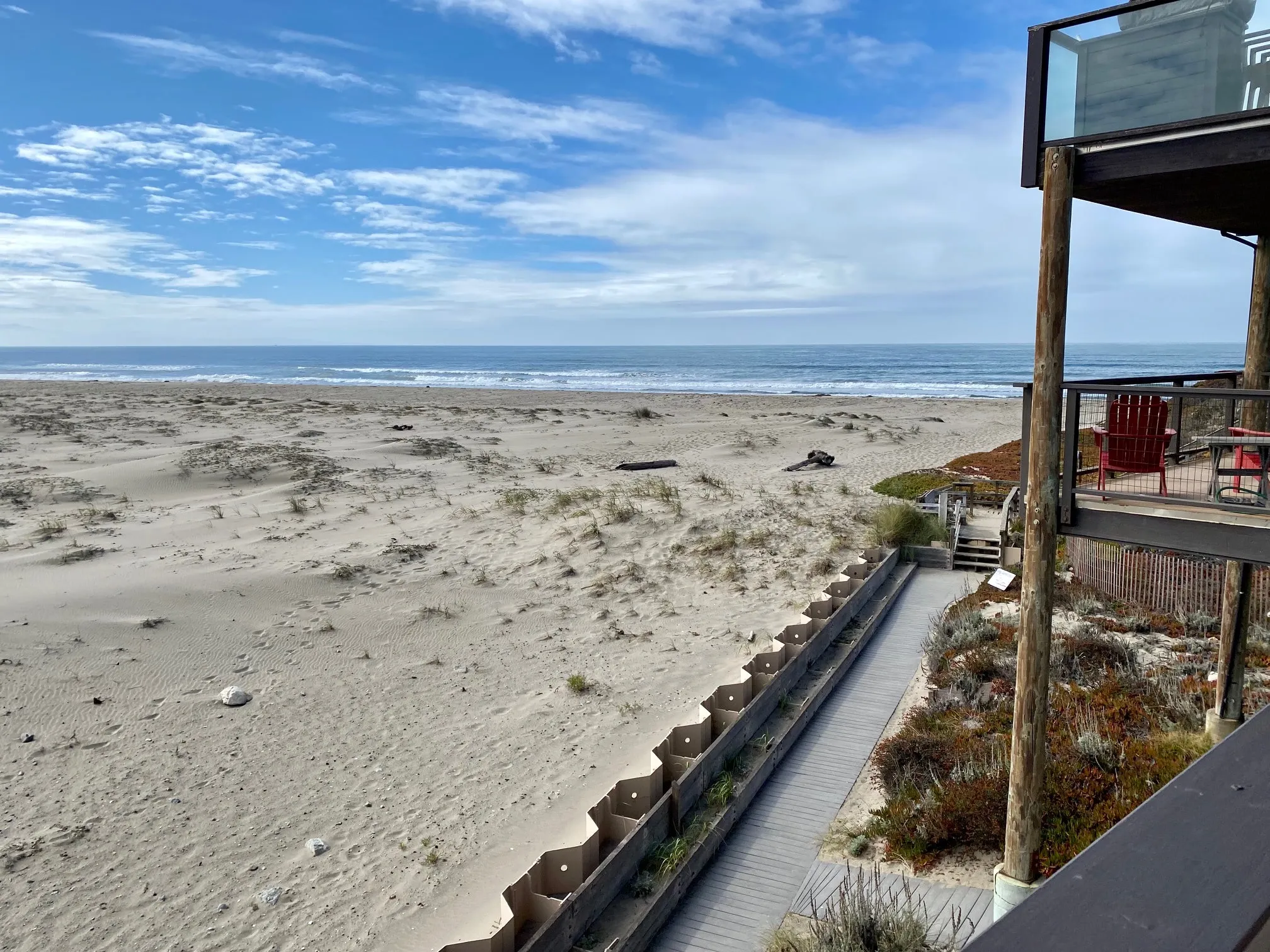 The beach and dunes beside the condo buildings at Pajaro Dunes
